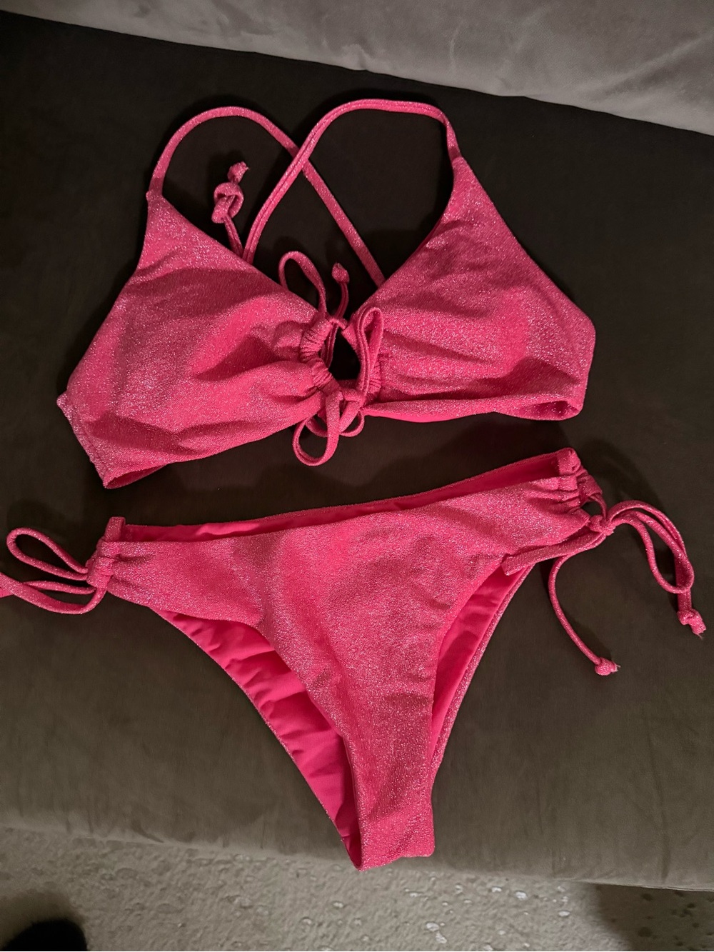 Shimmery Hot Pink Tie-Side Bikini Set